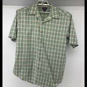 Alexander Julian Mens Green Plaid Short Sleeve Button Front Shirt Size XL